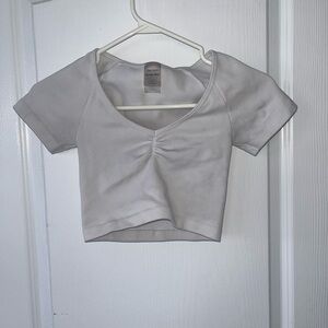 Sunday Best White Ribbed Ruched Crop Top